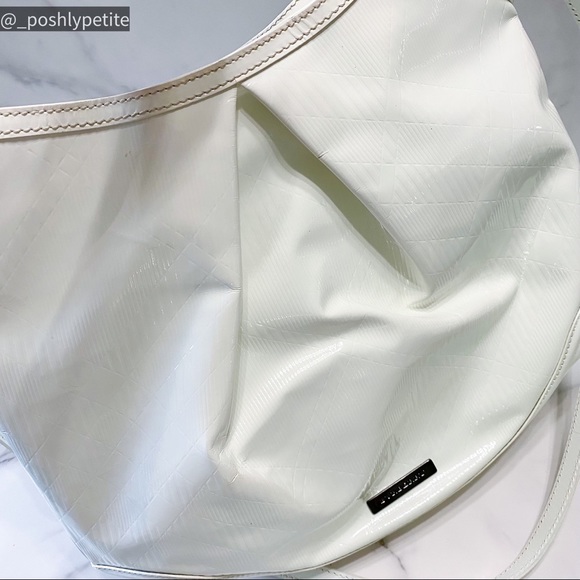 BURBERRY White Check Embossed Patent Leather Medium Craigwell Hobo Bag - Picture 13 of 17